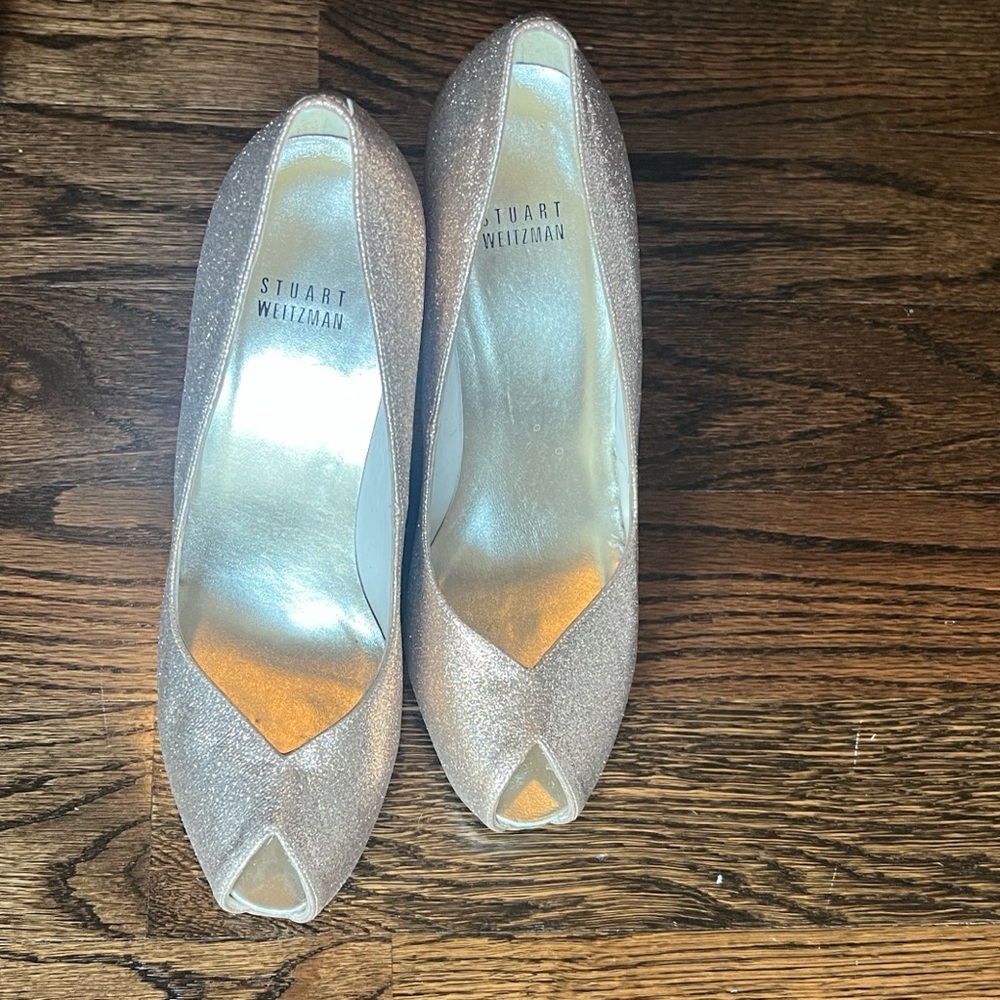 Stuart Weitzman Sparkle Peep-Toe Pumps in -Gold - Picture 8 of 15